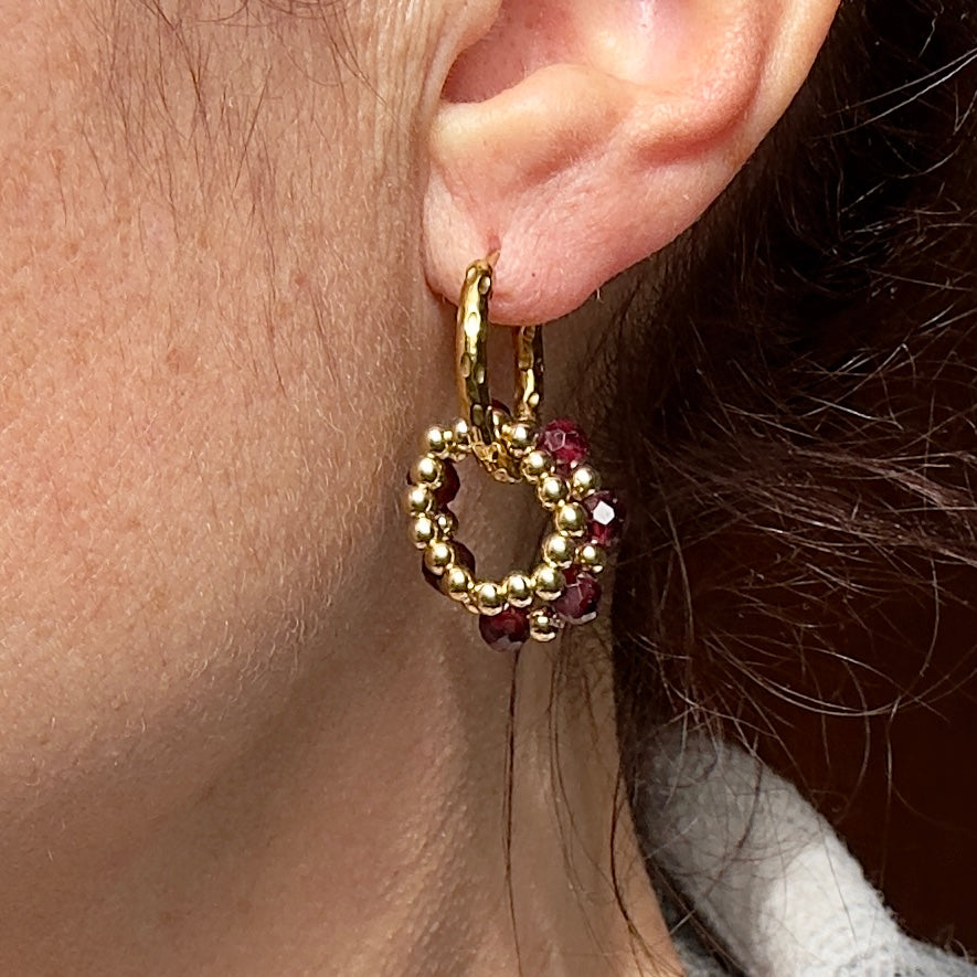 Créoles interchangeables Kate (création )amethyste/agate rouge/grenat