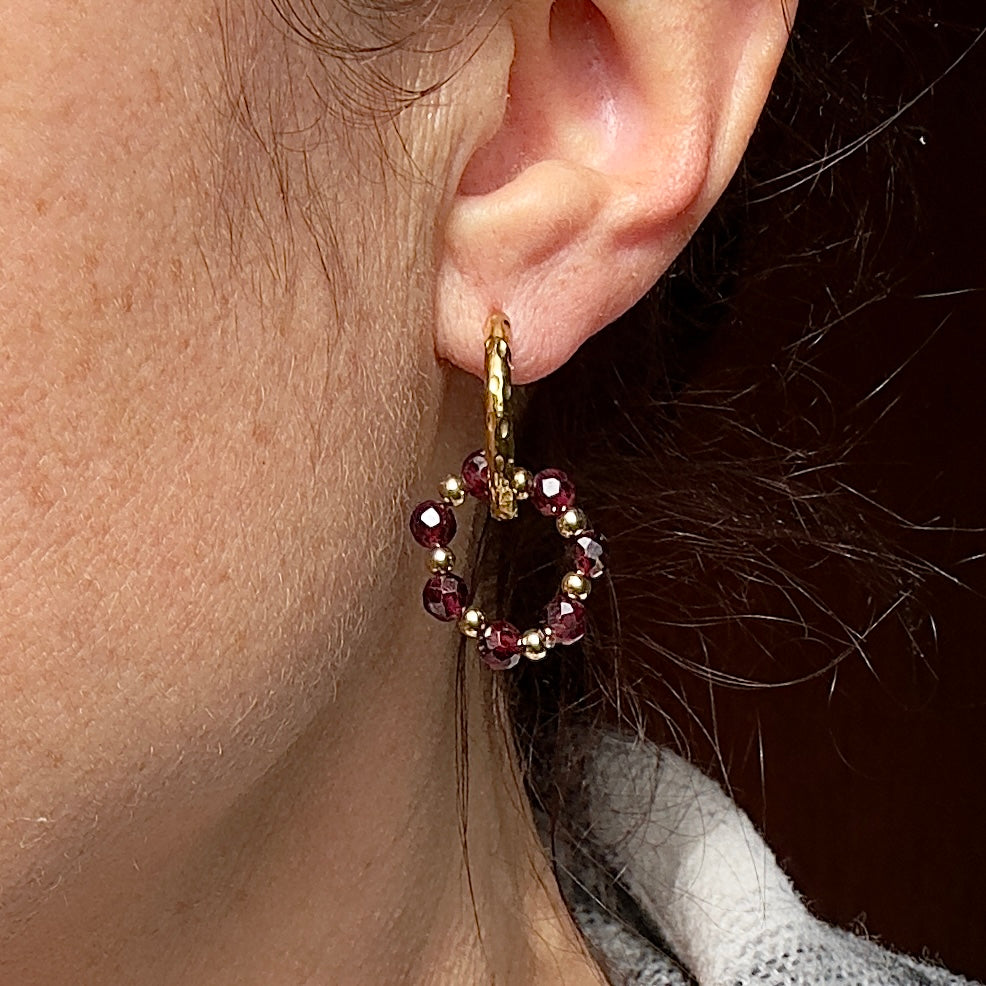 Créoles interchangeables Kate (création )amethyste/agate rouge/grenat