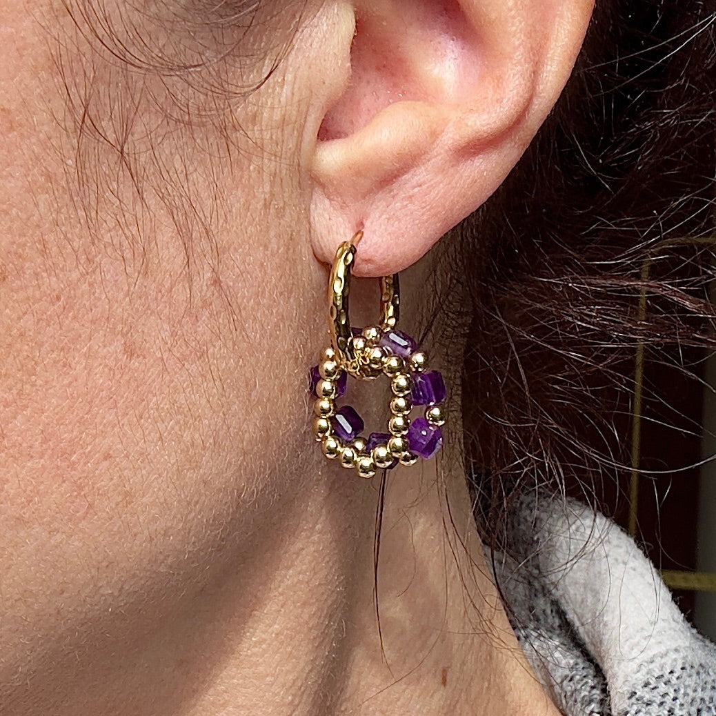 Créoles interchangeables Kate (création )amethyste/agate rouge/grenat