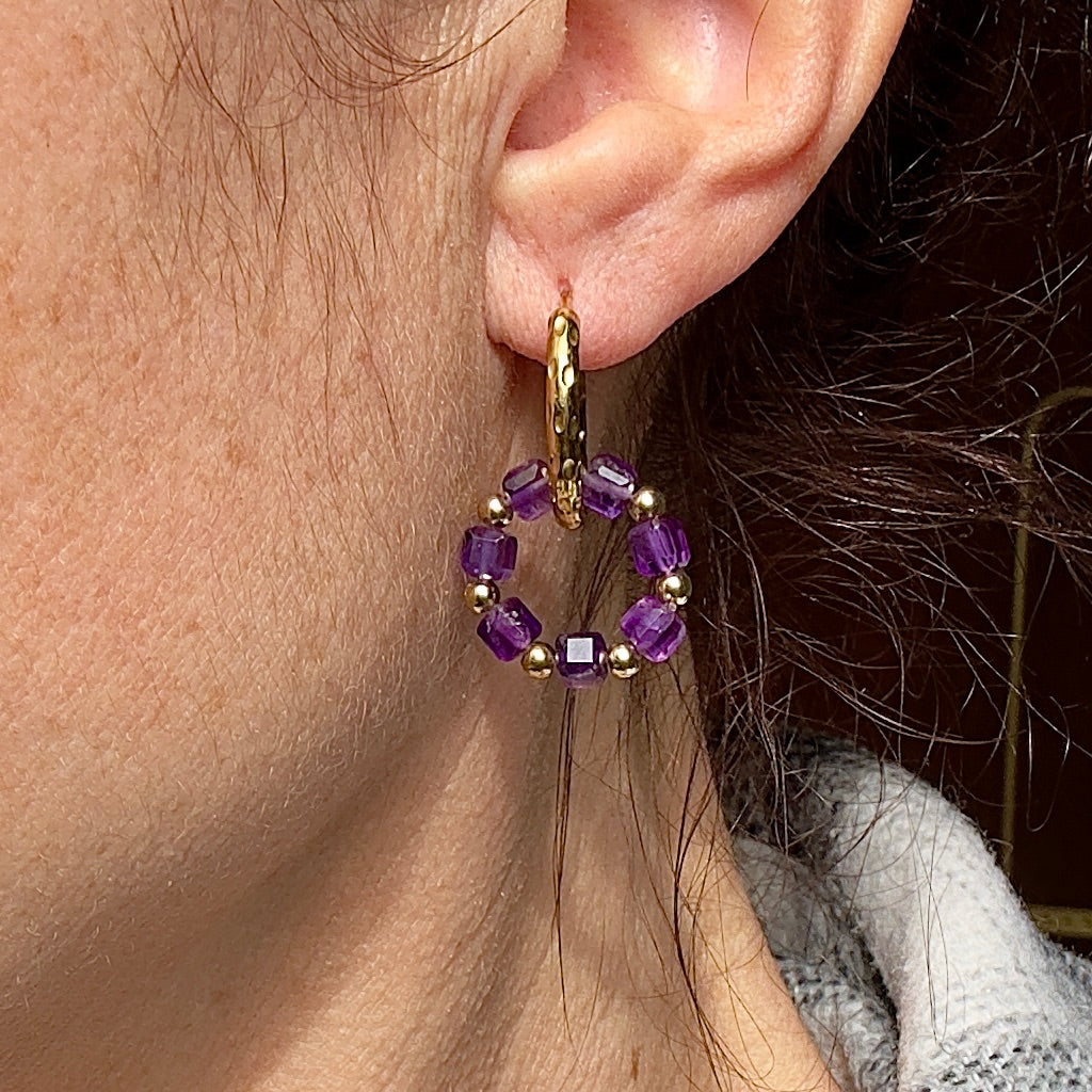 Créoles interchangeables Kate (création )amethyste/agate rouge/grenat