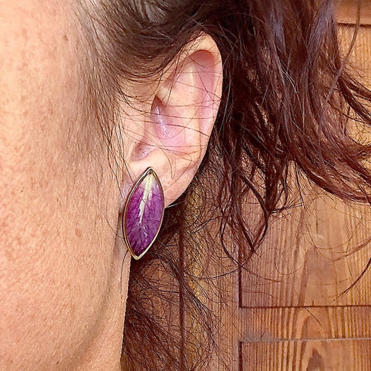 Boucles d'oreilles rose violette (création unique)