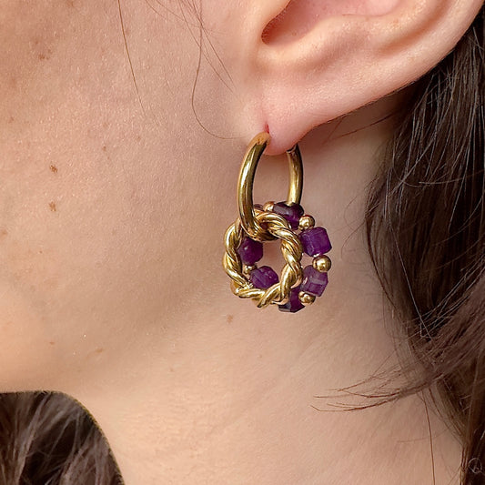 Créoles interchangeables Kate (création unique)amethyste ou agate rouge