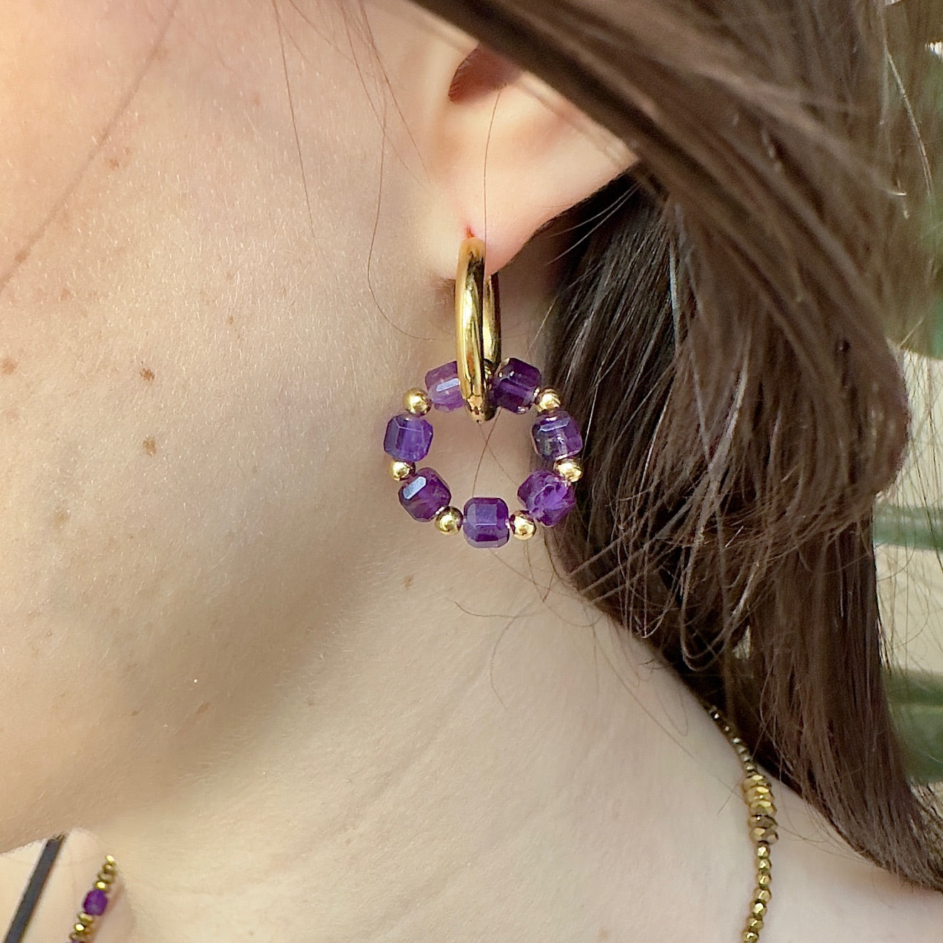 Créoles interchangeables Kate (création unique)amethyste ou agate rouge