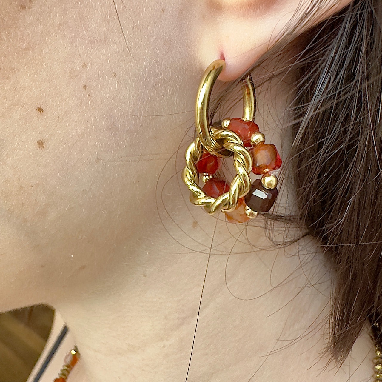 Créoles interchangeables Kate (création unique)amethyste ou agate rouge