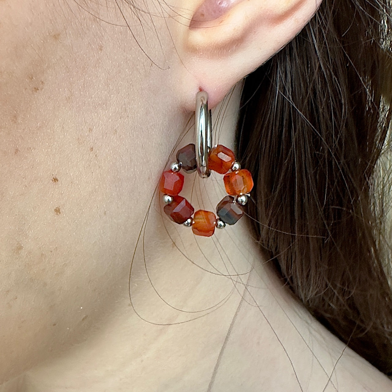 Créoles interchengeable Kate argenté (création unique) amethyste ou agate rouge