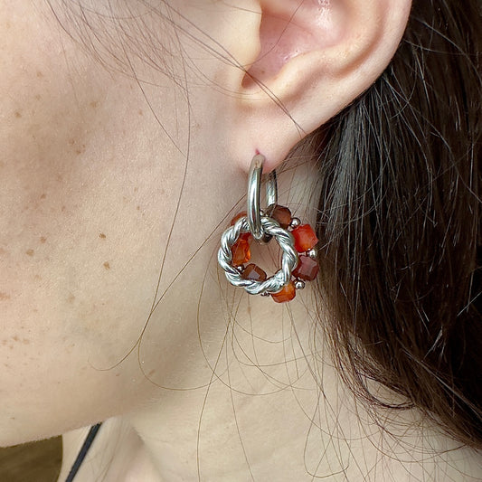 Créoles interchengeable Kate argenté (création unique) amethyste ou agate rouge