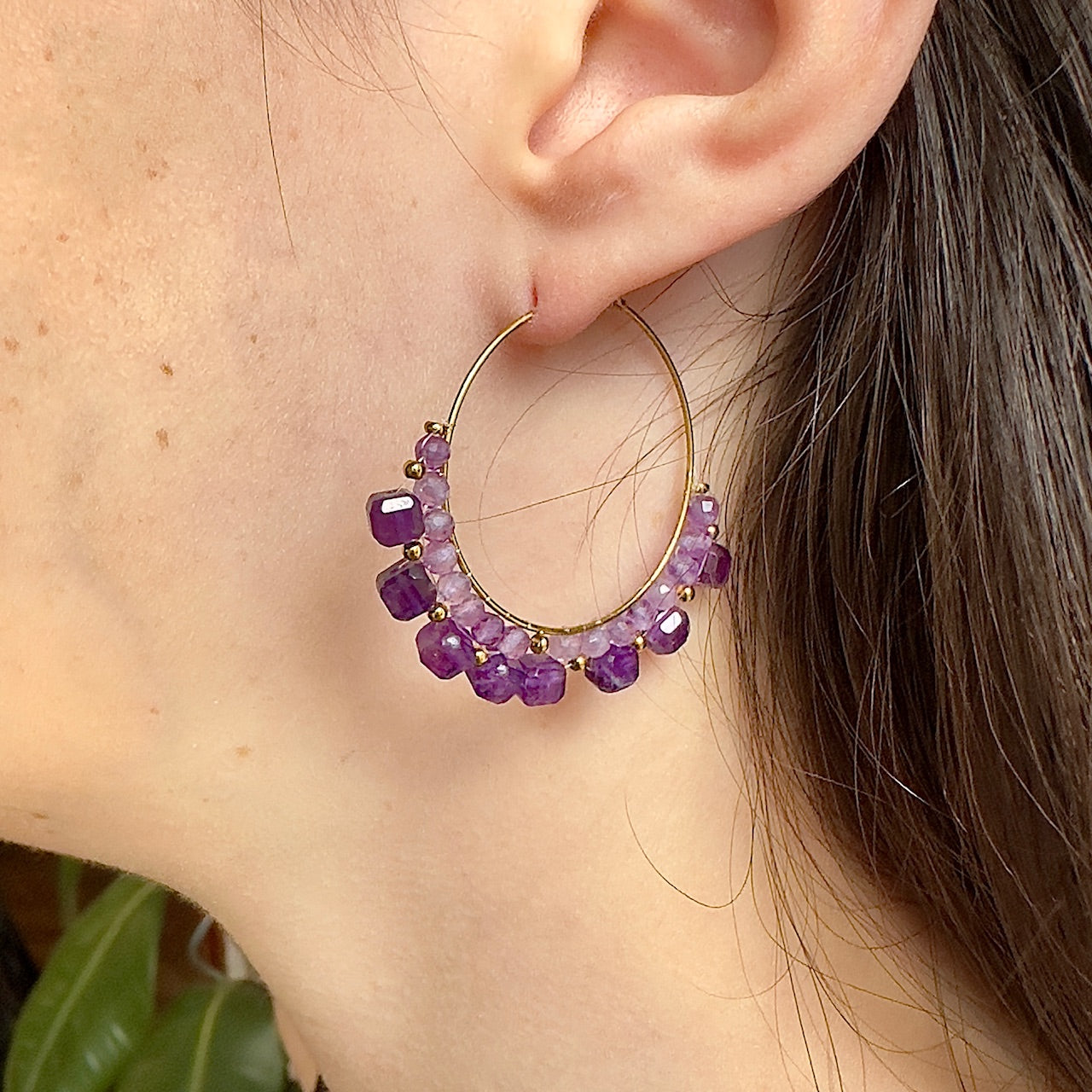 Créoles Kate (création unique) amethyste ou agate rouge