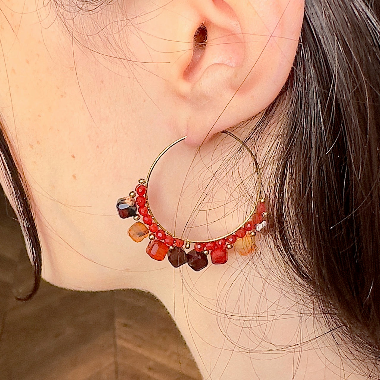 Créoles Kate (création unique) amethyste ou agate rouge